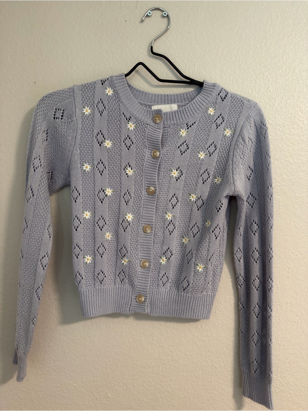 Pink Rose Lavender Daisy Pointelle Cardigan